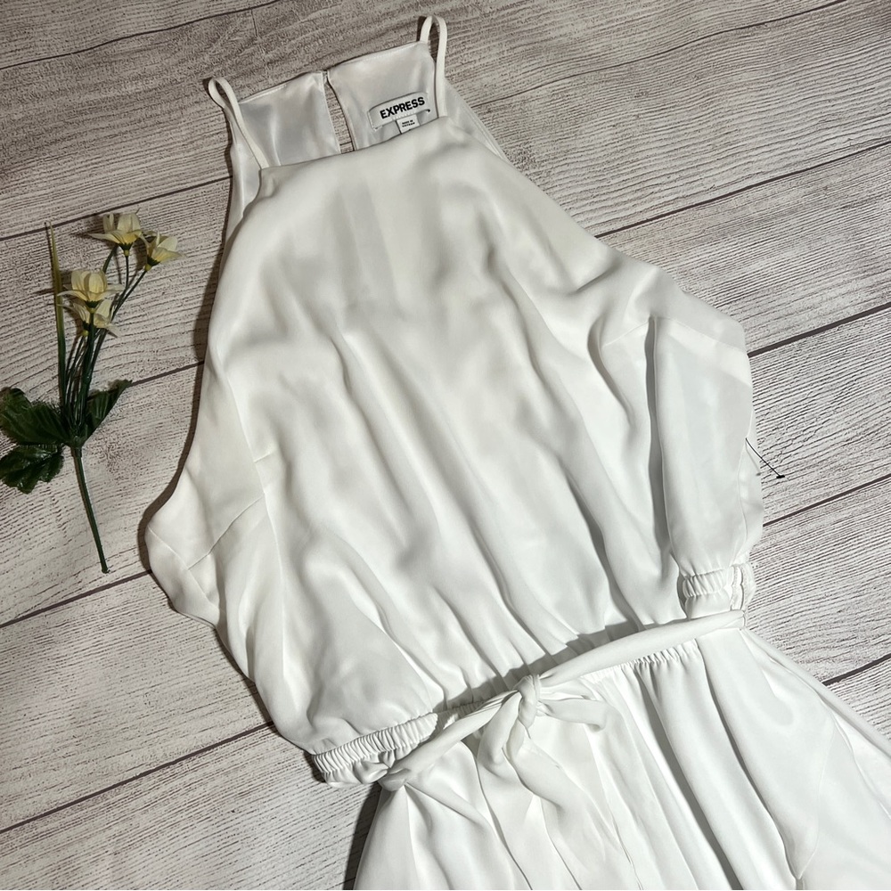 EXPRESS Asymmetrical Ruffle Wrap Midi Dress - Picture 3 of 16